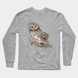 Watercolor Owl Bird Wildlife Nature Art Long Sleeve T-Shirt